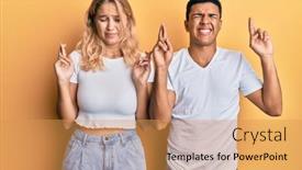  Presentation with tshirt - Slide deck with young-interracial-couple-wearing-casual background and a yellow colored foreground