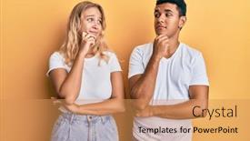  Presentation with tshirt - Slide deck enhanced with young-interracial-couple-wearing-casual background and a coral colored foreground