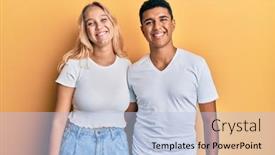  Presentation with young happy couple - Presentation design having young-interracial-couple-wearing-casual background and a light blue colored foreground