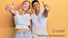  Presentation with tshirt - PPT layouts with young-interracial-couple-wearing-casual background and a yellow colored foreground