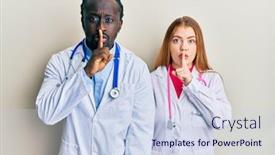  Presentation with secret - Beautiful presentation design featuring young-interracial-couple-wearing-doctor backdrop and a sky blue colored foreground