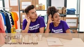  Presentation with volunteer - PPT layouts consisting of young-interracial-people-wearing-volunteer background and a lemonade colored foreground