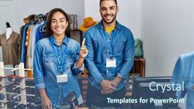  Presentation with boutique - PPT theme consisting of young-interracial-people-working background and a ocean colored foreground