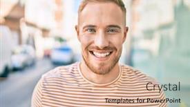  Presentation with city street - PPT theme featuring young-irish-man-smiling-happy background and a lemonade colored foreground