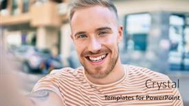  Presentation with city street - Presentation consisting of young-irish-man-smiling-happy background and a lemonade colored foreground