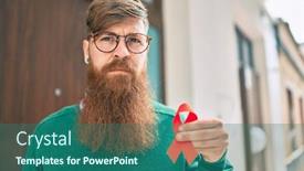  Presentation with red ribbon hiv - Slide deck having young-irish-man-with-serious background and a ocean colored foreground