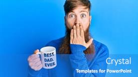  Presentation with coffe - Presentation enhanced with young-irish-redhead-man-drinking background and a cobalt blue colored foreground