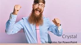  Presentation with moving business - PPT theme featuring young-irish-redhead-man-wearing background and a light blue colored foreground