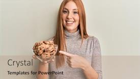  Presentation with of chocolate chips cookies - PPT layouts consisting of young-irish-woman-holding-bowl background and a coral colored foreground