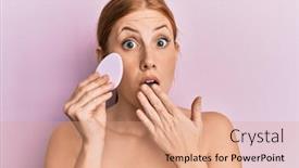  Presentation with irish - Slide set consisting of young-irish-woman-holding-makeup background and a coral colored foreground