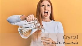  Presentation with pouring water - PPT layouts having young-irish-woman-pouring-water background and a coral colored foreground