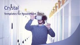  Presentation with virtual reality environments - Presentation with young it engeneer using virtual background and a sky blue colored foreground