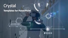  Presentation with virtual reality rehab - Presentation with young it engeneer using virtual background and a ocean colored foreground