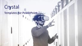  Presentation with virtual reality - Colorful presentation theme enhanced with young it engeneer using virtual backdrop and a sky blue colored foreground