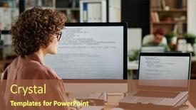  Presentation with software - Presentation theme having young-it-engineer-looking background and a tawny brown colored foreground