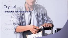  Presentation with whiteboard - Presentation consisting of young-it-specialist-in-front background and a sky blue colored foreground