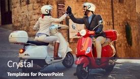  Presentation with bikers - Colorful slide set enhanced with young italian couple on vespa backdrop and a dark gray colored foreground