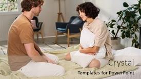  Presentation with behavior - Slides with young-jealous-wife-with-pillow background and a soft green colored foreground