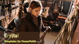  Presentation with horse riding - PPT theme enhanced with young-jockey-woman-preparing-tack background and a tawny brown colored foreground