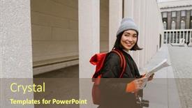  Presentation with asian map - Theme consisting of young-joyful-asian-woman-tourist background and a tawny brown colored foreground