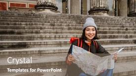  Presentation with asian map - Theme consisting of young-joyful-asian-woman-tourist background and a coral colored foreground