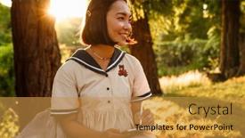  Presentation with joyful - Presentation having young-joyful-asian-woman-wearing background and a gold colored foreground