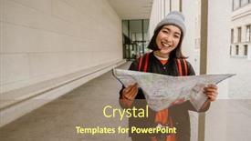  Presentation with asian map - PPT theme enhanced with young-joyful-asian-woman background and a coral colored foreground