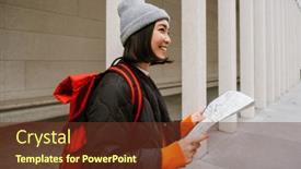  Presentation with asian map - Slide deck with young-joyful-asian-woman background and a tawny brown colored foreground