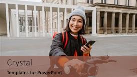  Presentation with electric scooter - Slides with young-joyful-asian-woman background and a tawny brown colored foreground