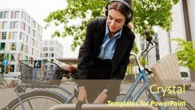  Presentation with city street - Presentation theme consisting of young-joyful-business-woman background and a  colored foreground