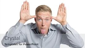  Presentation with joyful - PPT theme consisting of young-joyful-businessman-making-funny background and a light gray colored foreground