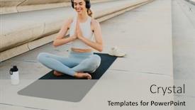  Presentation with city street - Presentation theme consisting of young-joyful-woman-in-sportswear background and a light gray colored foreground