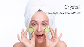  Presentation with joyful - Cool new slide deck with young-joyful-woman-with-healthy backdrop and a sky blue colored foreground