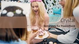  Presentation with bachelorette - Theme with young-joyful-women background and a coral colored foreground