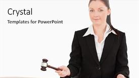  Presentation with judge - Theme enhanced with employee appraisal - young judge knocking a gavel background and a white colored foreground