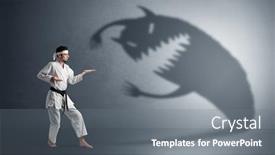  Presentation with black-man - Audience pleasing theme consisting of young-karate-man-fighting backdrop and a gray colored foreground