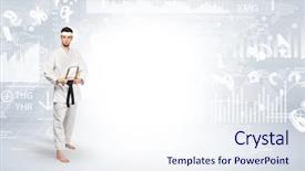  Presentation with metropolitan - Colorful PPT theme enhanced with young karate trainer doing karate backdrop and a sky blue colored foreground