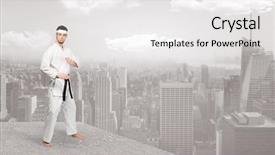  Presentation with metropolitan - Presentation having young karate trainer doing karate background and a white colored foreground