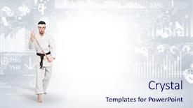  Presentation with metropolitan - Beautiful PPT theme featuring young karate trainer doing karate backdrop and a sky blue colored foreground