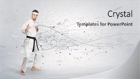  Presentation with train the trainer - Colorful presentation theme enhanced with young karate trainer doing karate backdrop and a light gray colored foreground