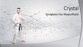  Presentation with train the trainer - Audience pleasing theme consisting of young karate trainer doing karate backdrop and a light gray colored foreground