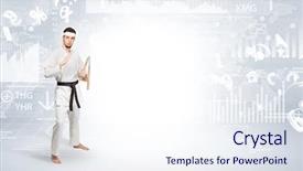  Presentation with karate - Beautiful presentation featuring young karate trainer doing karate backdrop and a sky blue colored foreground
