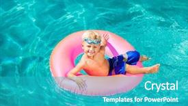  Presentation with black couple having fun - Beautiful PPT theme featuring young kid having fun in the swimming pool on inner tube raft summer vacation fun backdrop and a teal colored foreground