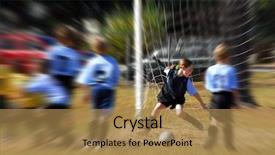  Presentation with kids soccer - Slide set having young kids playing soccer background and a coral colored foreground