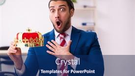  Presentation with office king - PPT theme with young-king-businessman-employee-working background and a navy blue colored foreground