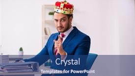  Presentation with office king - Presentation theme having young-king-businessman-employee-working background and a ocean colored foreground