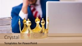  Presentation with office king - Audience pleasing PPT theme consisting of young-king-businessman-employee-working backdrop and a coral colored foreground