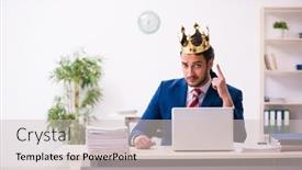  Presentation with office king - Slides featuring young-king-businessman-employee-working background and a soft green colored foreground
