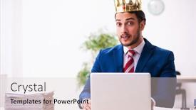  Presentation with office king - Cool new presentation theme with young-king-businessman-employee-working backdrop and a lemonade colored foreground