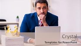  Presentation with office king - PPT theme enhanced with young-king-businessman-employee-working background and a soft green colored foreground